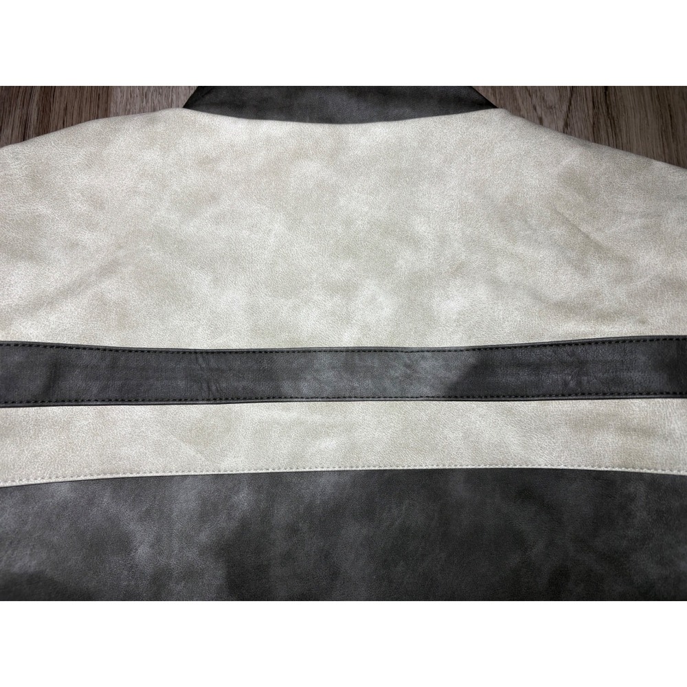 Superdown Womens Moto Jacket Grey Cream Distressed Faux Leather Racer Size M - Picture 13 of 14